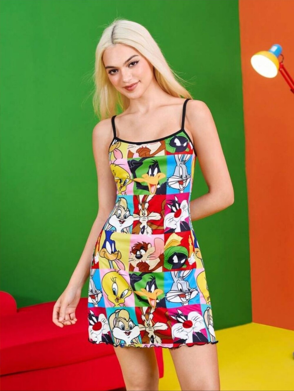 Looney Tunes Character Patchwork Slip Dress - Multicolor